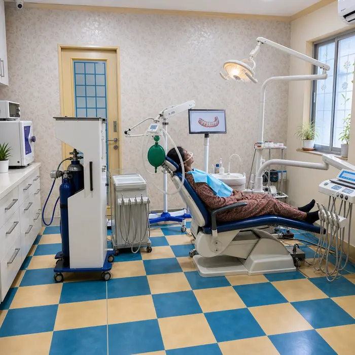 Dental team performing procedure together