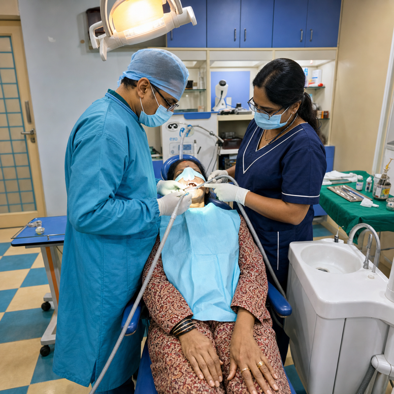 Dentist performing treatment with magnification